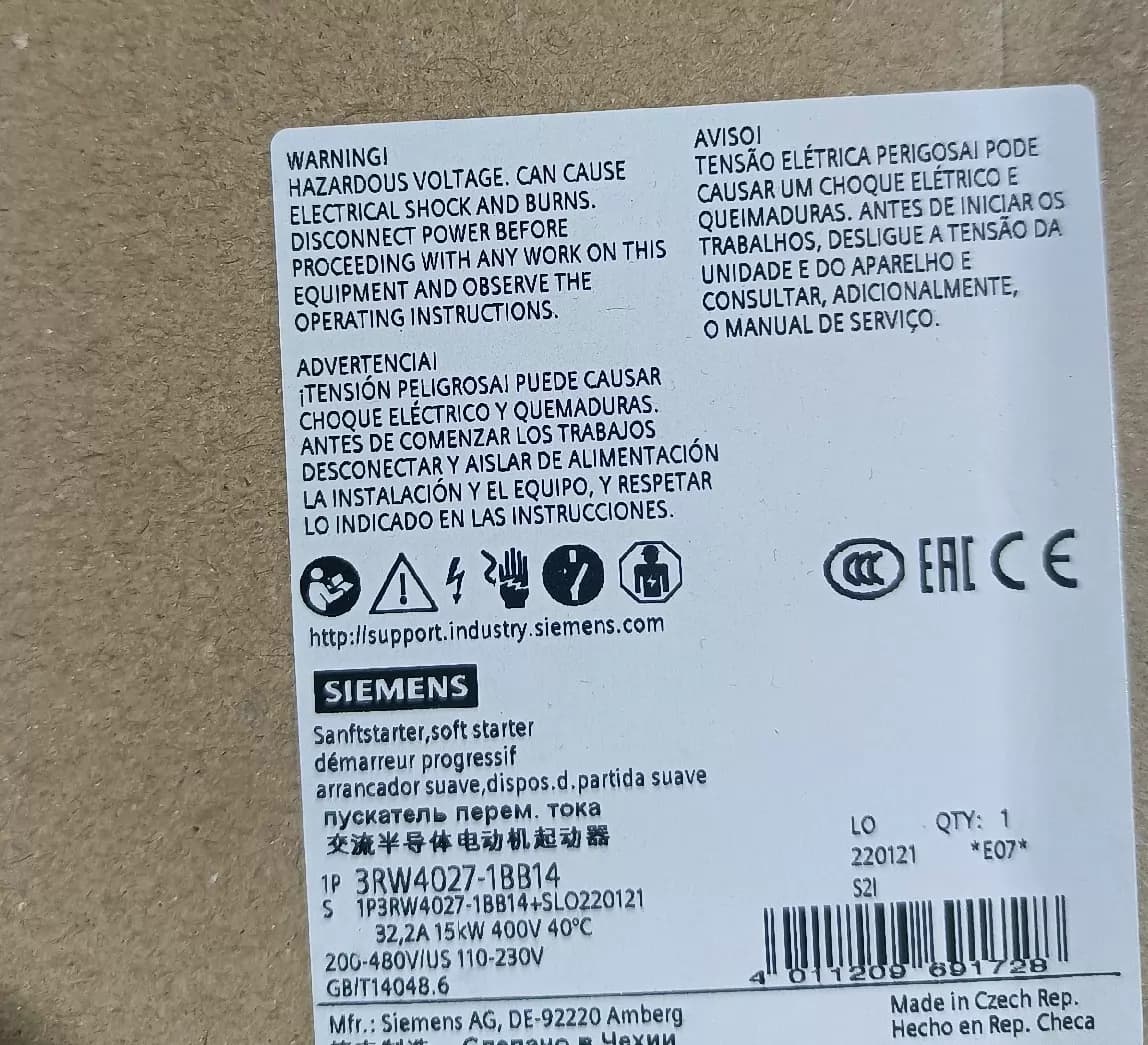Чисто нов, оригинален, директно фабрично устройство за меко пускане Siemens 3RW4027-1BB14 SIRIUS SOFT STARTER